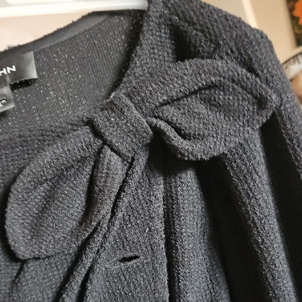 St. John Elegant Black Cardigan with Bow Accent